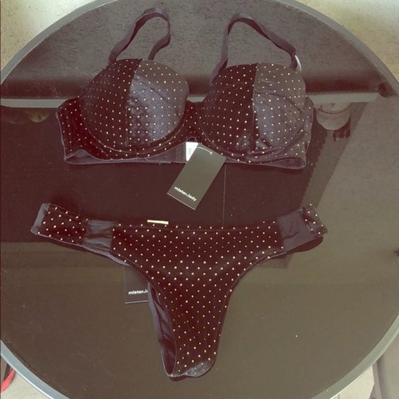 Classy Black Studded Velvet Bra Thong Set - Picture 2 of 9
